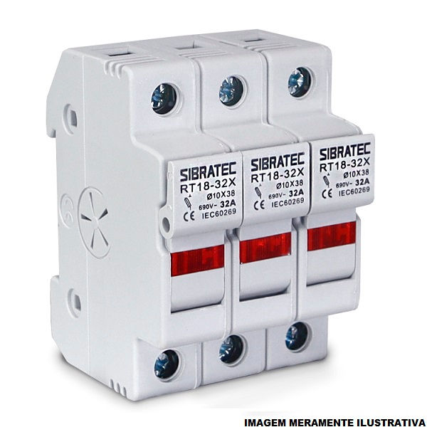 Porta Fusível Porta Fusível Tripolar 3W 32A 690VCA Branco 10x38 mm para Trilho DIN