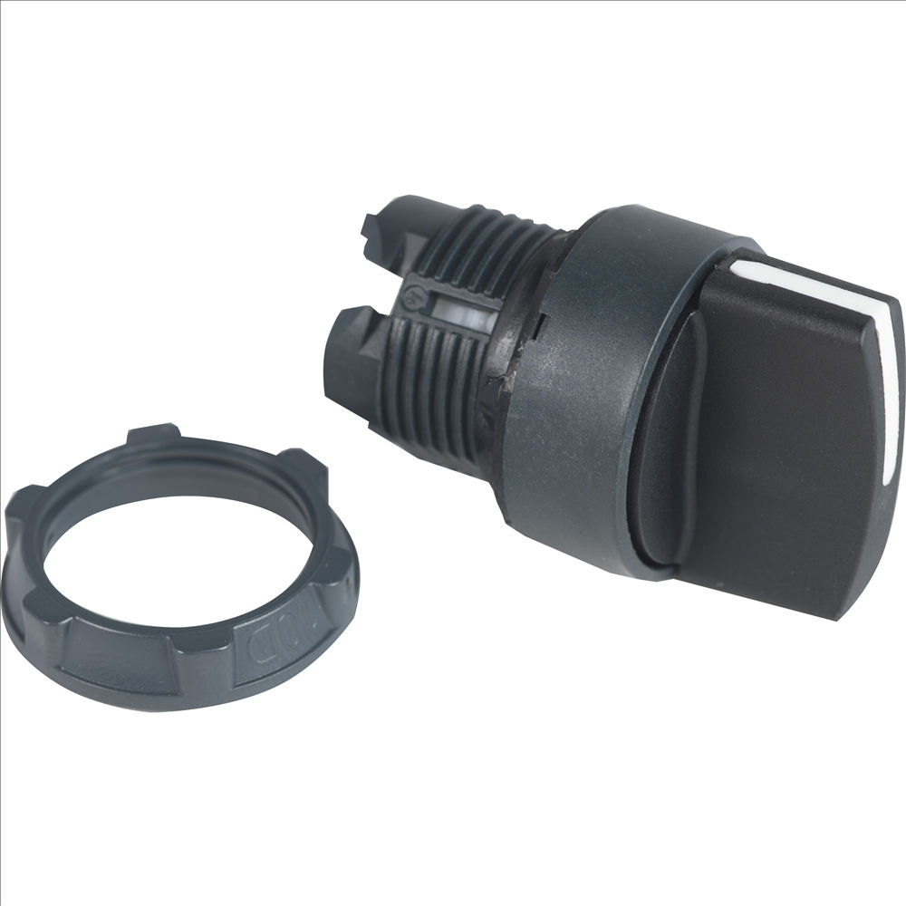 Comutador PVC Comando 22 mm Aro Preto com 2 Posições 45G com Retenção Manopla Curta Preto