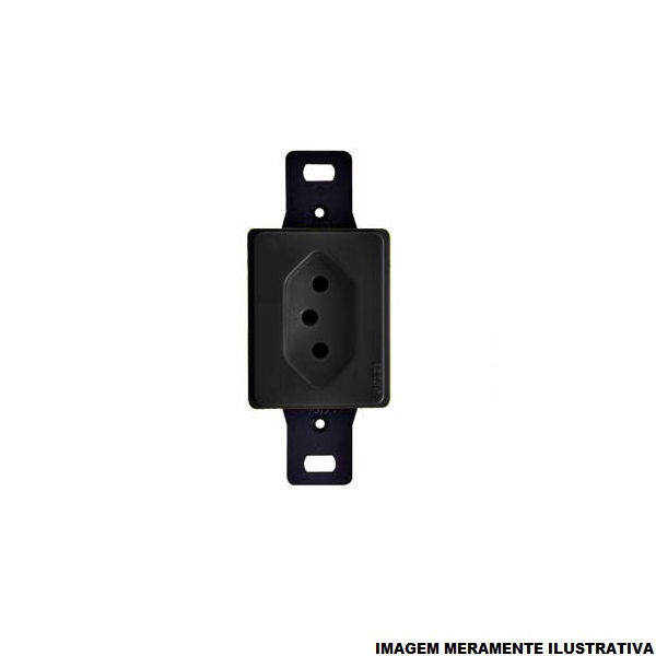 Tomada 2P+T Embutir Vertical Retangular 10A/250VCA sem Placa Preta Conduletes