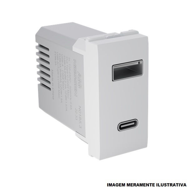 Módulo Módulo Carregador USB 2.0 3,1A 220VCA PVC Branco Linha Origen A+C