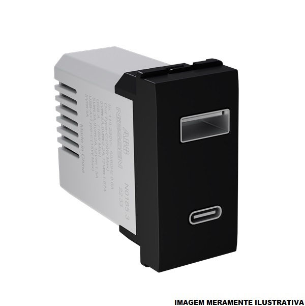 Módulo Módulo Carregador USB 2.0 3,1A 127VCA PVC Preto Linha Origen A+C