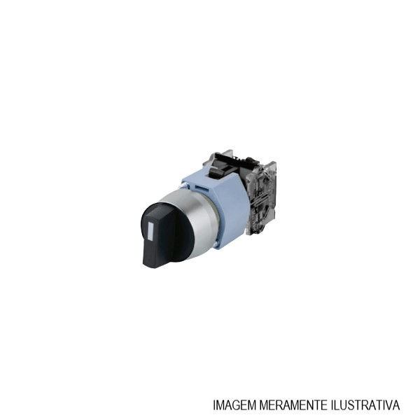 Comutador PVC Metalizado Comando 22 mm Aro Cromado 2NA com 3 Posições com Impulso Manopla Curta Preto