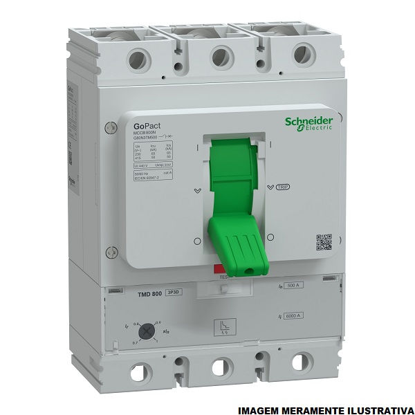 Disjuntor Termomagnético Fixo Tripolar Gopact 500A 65 KA/50 KA 220/380VCA Caixa Moldada Térmico Ajustável