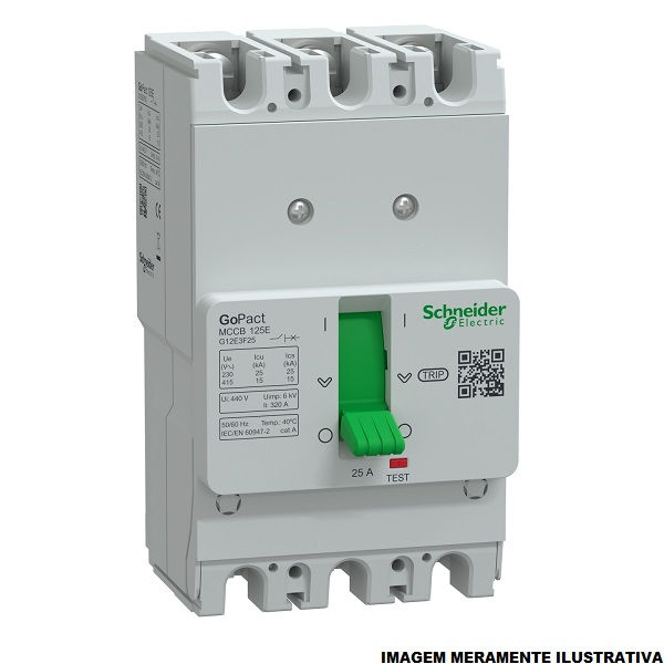 Disjuntor Termomagnético Fixo Tripolar Gopact 25A 25 KA/15 KA 220/380VCA Caixa Moldada