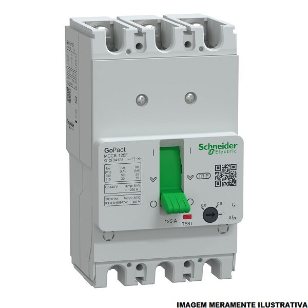 Disjuntor Termomagnético Fixo Tripolar Gopact 125A 25 KA/15 KA 220/380VCA Caixa Moldada