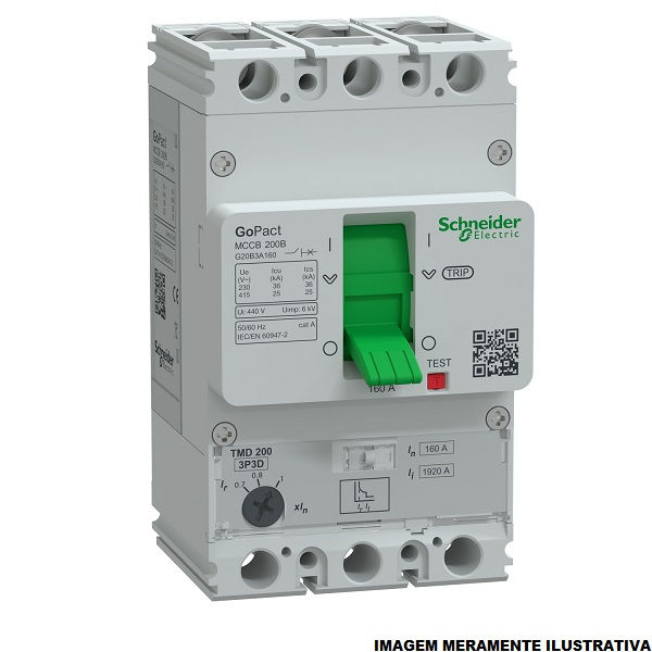 Disjuntor Termomagnético Ajustável Tripolar Gopact 160A 36 KA/25 KA 220/380VCA Caixa Moldada Térmico Ajustável