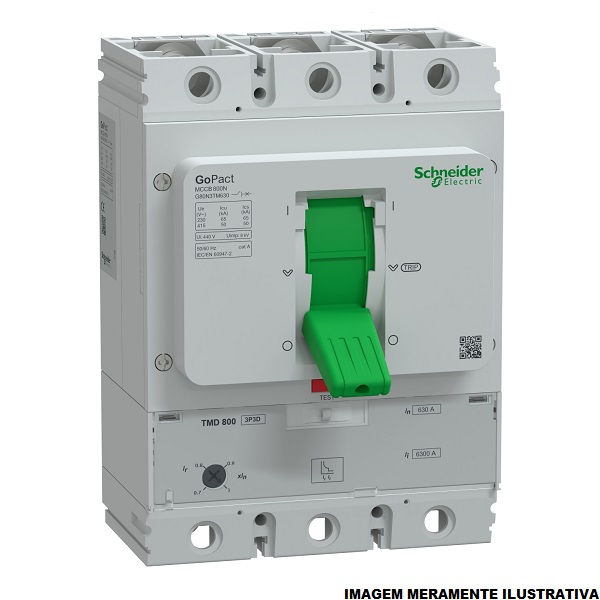 Disjuntor Termomagnético Fixo Tripolar Gopact 630A 65 KA/50 KA 220/380VCA Caixa Moldada Térmico Ajustável