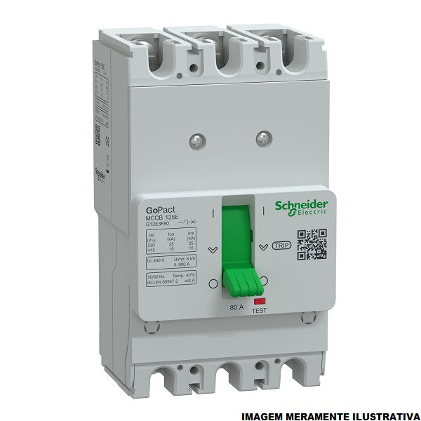 Disjuntor Termomagnético Fixo Tripolar Gopact 80A 25 KA/15 KA 220/380VCA Caixa Moldada