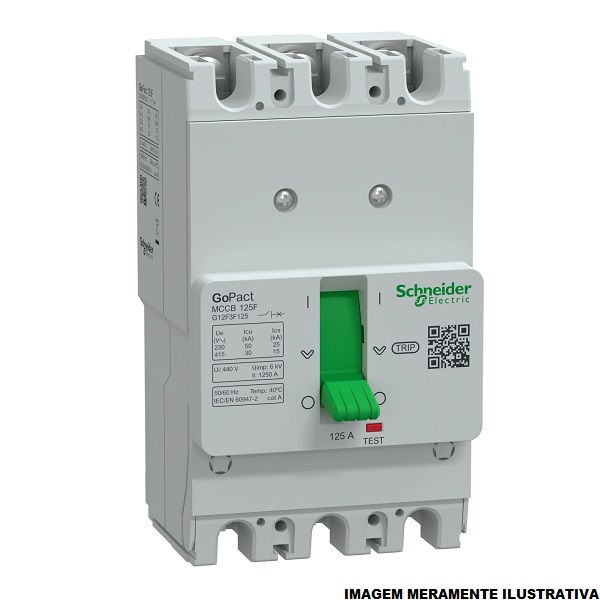 Disjuntor Termomagnético Fixo Tripolar Gopact 125A 50 KA/30 KA 220/380VCA Caixa Moldada Térmico Ajustável