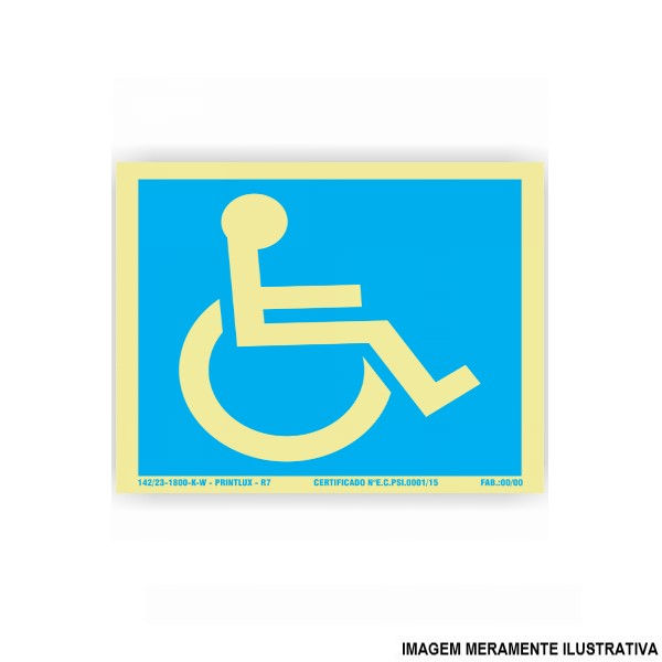 Placa Sinalização Cadeirante Acessibilidade Deficiente PVC 150x150 mm Fotoluminescente/Azul