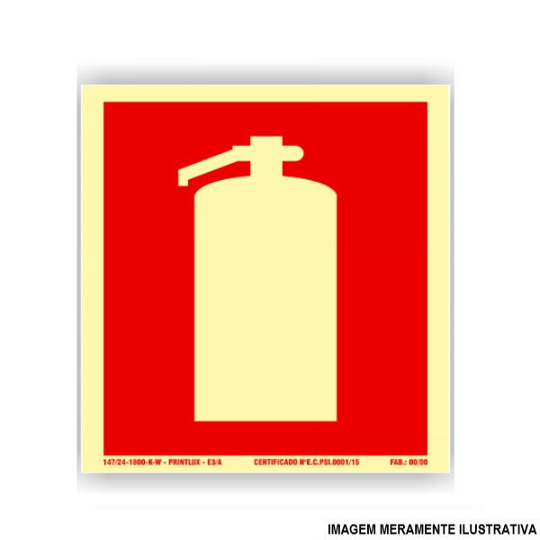 Placa Sinalização Extintor Incêndio Água PVC 200x200 mm Fotoluminescente/Vermelha