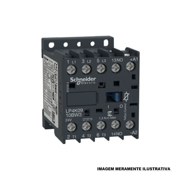 Contator Principal Tripolar 9A Mini 1NA 24VCC LP4K0910 Tesys-k Conexão para Parafuso Baixo Consumo