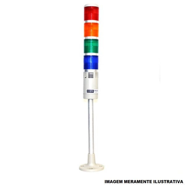 Coluna Luminosa PVC Torre Sonora com Buzzer com 4 Lentes 60 mm 220VCA Vermelho/Amarelo/Verde/Azul Luz Contínua/Piscante Torre