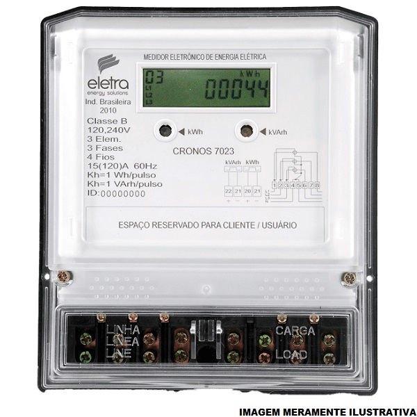 Medidor Digital Energia Energia Ativa/Reativa Display LCD 220VCA 15A 195x170x82 mm Trifásico