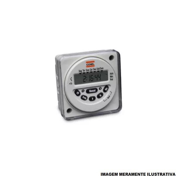 Relé Programador Relé Programador Horário RTSTL-20 100-240VCA 1 Contato Reversível Fixação Trilho DIN 20 Programações Diaria/Semanal