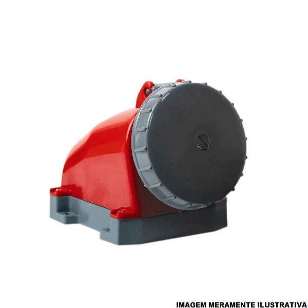 Tomada PVC 3P+T 6H Sobrepor Industrial 16A/380/440VCA com Tampa Vermelha Shock Tite IP67