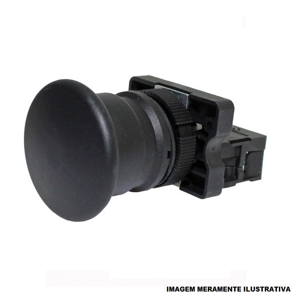 Botão Botão Pulsador PVC Cogumelo 22,00 mm Preto Aro Preto com Elemento 1NA Opaco sem Trava 40 mm