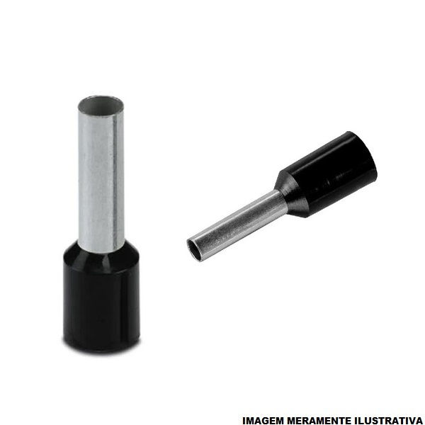 Terminal Cobre Estanhado a Compressão Pino Tubular Longo Pre-Isolado 1,50 mm² Preto