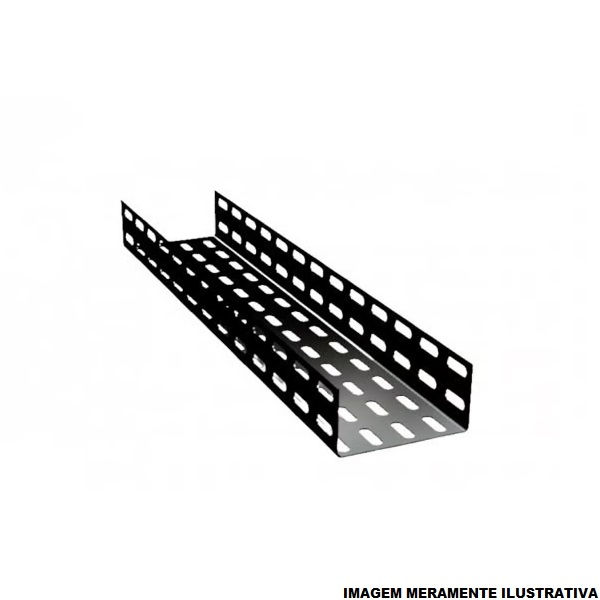 Eletrocalha Perfurada Galvanizada Eletrolítica 100x50x3000 mm com Pintura Ext Preta sem Tampa sem Virola Chapa 20