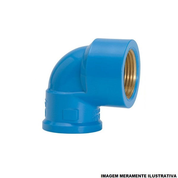 Joelho PVC 90G Bolsa e Rosca com Inserto Metálico 25 mmX1/2" Classe 15 Azul Água Fria