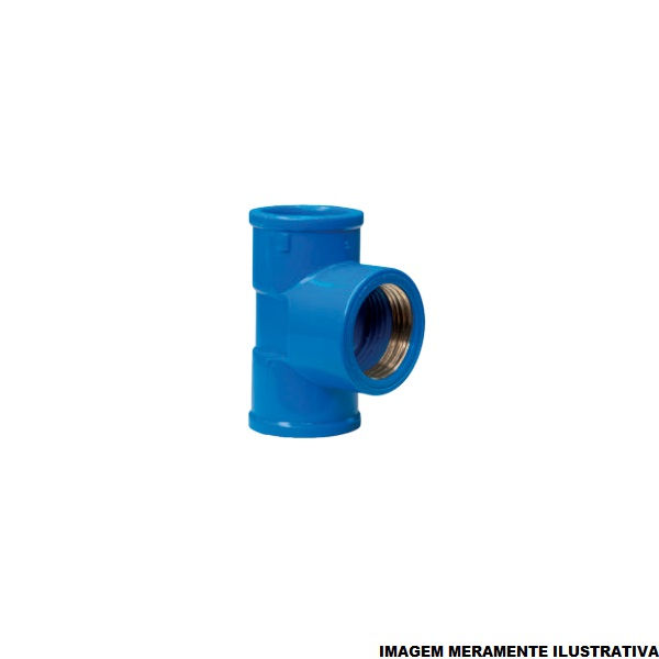 Te PVC Soldável com Inserto Metálico 25 mmX3/4" Classe 15 Azul Água Fria