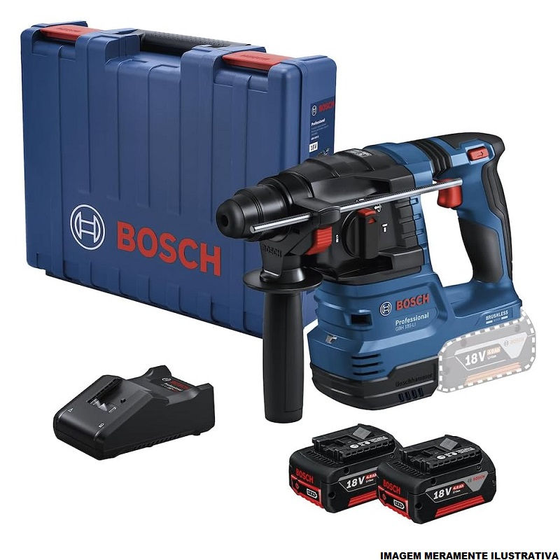 Martelo Perfurador/Rompedor 1,9 Jaule 4675 IPM GBH 185-LI 18VCC Sds-PLUS Professional com 2 Baterias+Carregador com Maleta