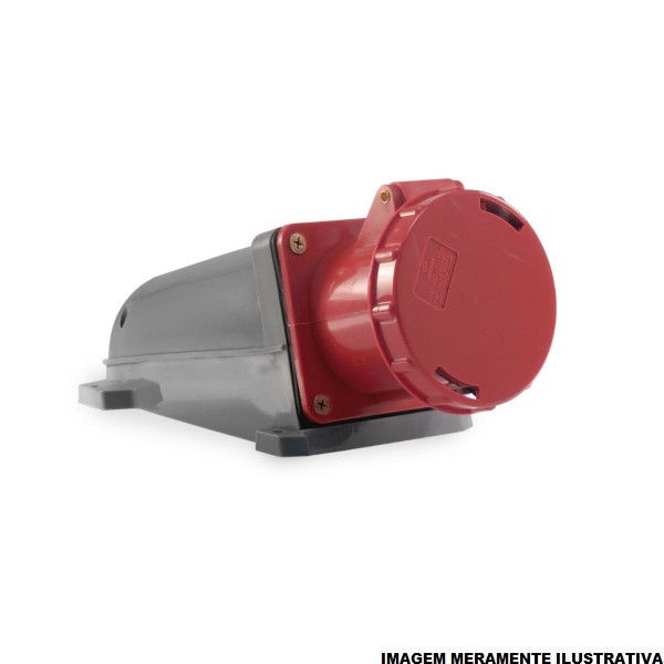 Tomada PVC 3P+T 6H Sobrepor Industrial 125A/380/415VCA com Tampa Vermelha IP67
