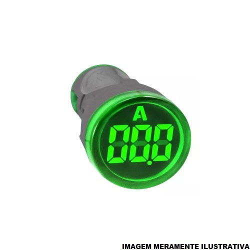 Amperímetro Amperímetro Medidor Redondo Digital 0-100A 60-380VCA 22 mm Verde
