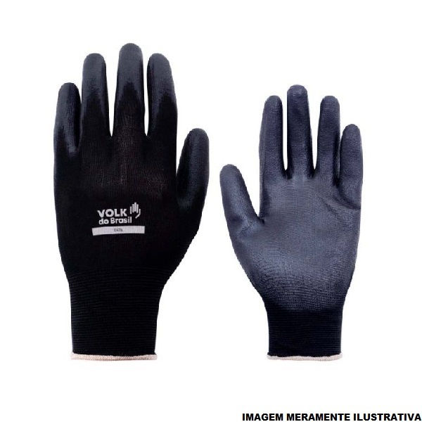 Luva Poliéster com Banho de PU Multitato Tátil Black 9 (G) Preta Ca 30916