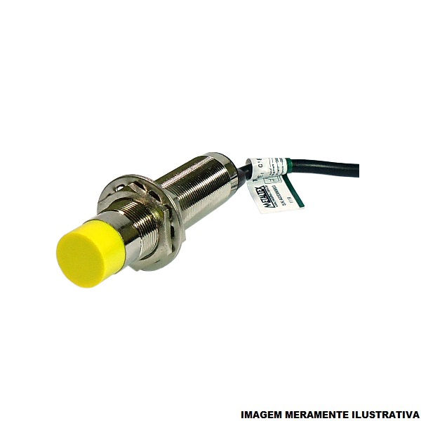 Sensor Indutivo Faceado Cilíndrico M18 NPN 10-36VCC 1NA+1NF Alcance 8 mm com Cabo 2 M 4 Fios IP67 com LED