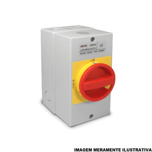 Chave Seccionadora Rotativa LW30-20 Tripolar 240VCA 20A Caixa Compacta para Porta de Painel com Manopla Vermelha com Disposição para Cadeado