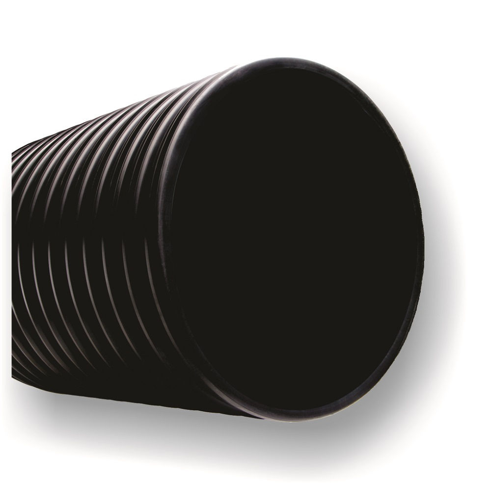 Tubo PEAD Corrugado Interno Liso com Anel 300 mmX6 M Knts-Drain Preto Drenagem Pluvial
