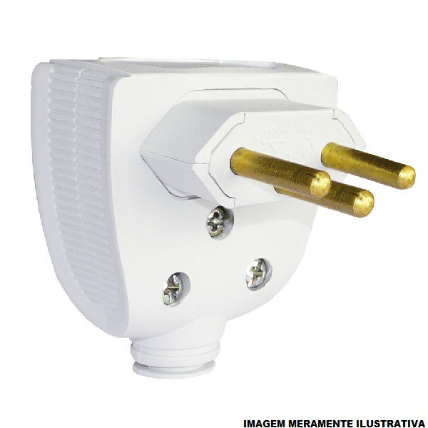 Plugue Macho Saída Lateral Versátil 2P+T 10A 250VCA PVC Branco