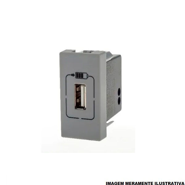 Módulo Módulo Carregador USB 2.0 1,5A 127/220VCA PVC Cinza Linha Pial PLUS Mais