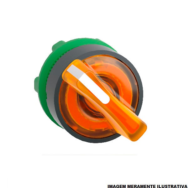 Cabeçote Cabeçote PVC para Botão 22 mm Iluminado Manopla Curta com 2 Posições 90G Laranja