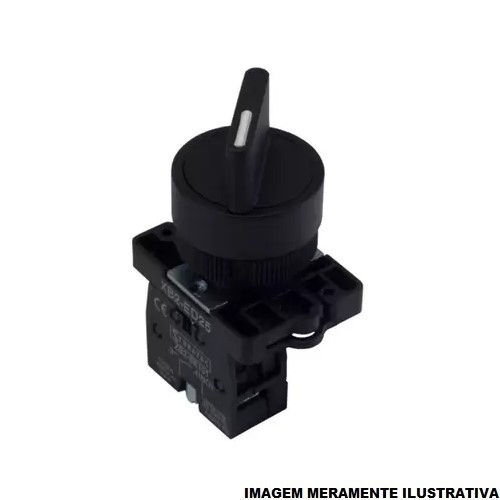 Chave Seletora 2 Posições Fixas 90G 10A 400VCA 22 mm com Manopla Curta 1NA Preta