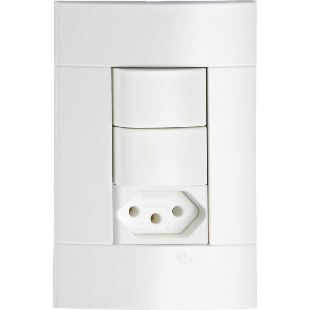 Interruptor Conjunto Embutir 2 Teclas Simples + 1 Tomada 2P+T 10A/250VCA 4x2 Branco Lunare com Placa