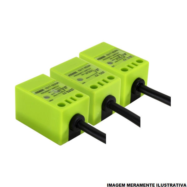 Sensor Indutivo Faceado Quadrado 17x17 mm PNP 6-36VCC 1NA Alcance 5 mm com Cabo 2 M 3 Fios IP67