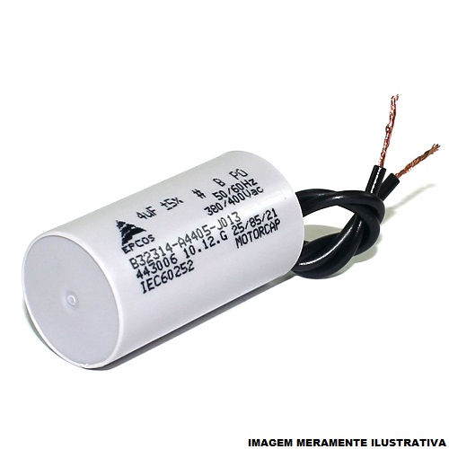 Capacitor Polipropileno Metalizado PPM 4,0MF 380/400VCA 50/60 Hz com Terminal Fio para Motor