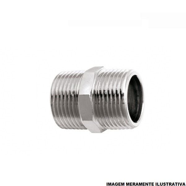 Nipel Latão Duplo 1/2" com Rosca BSP Cromado