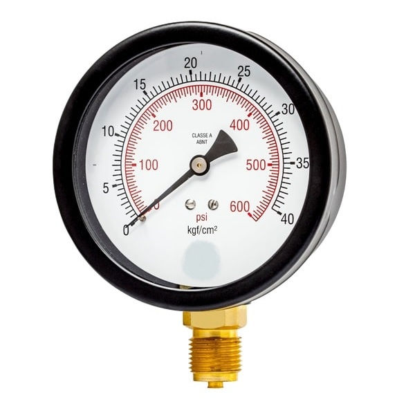 Manômetro Manômetro Analógico Aço Carbono/Latão Visor 100 mm 3/8" com Rosca NPT com Glicerina 0A 40 kgF/CM2