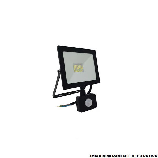 Projetor Led 30W Alumínio com Sensor Presença 6500K 2400 lm Bivolt Preto IP66 15.000H