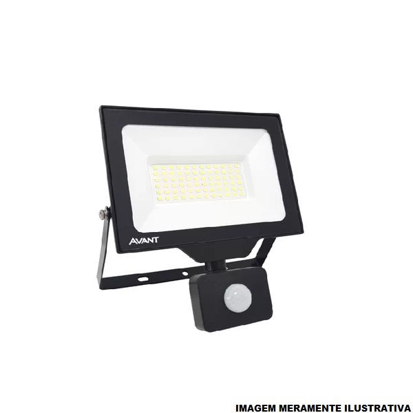 Projetor Led 50W Alumínio com Sensor Presença 6500K 4000 lm Bivolt Preto IP66 15.000H