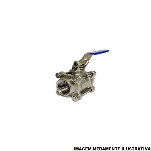 Válvula Válvula Aço INOX Esfera Tripartida Passagem Plena 2" com Rosca BSP