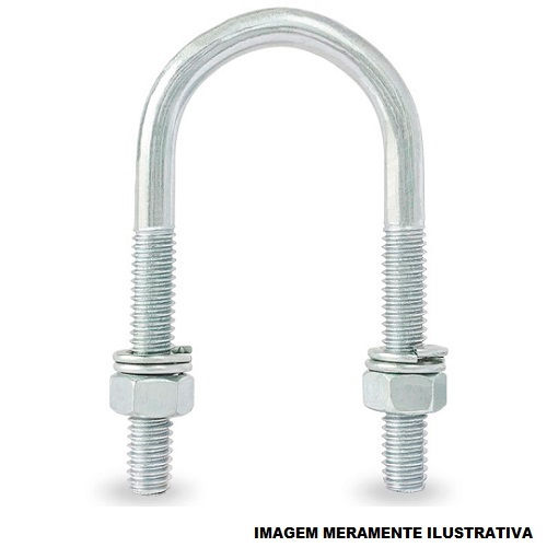 Abraçadeira Galvanizada Eletrolítica Tipo U 4" com Porca e Arruela para Eletroduto Vergalhão Haste 5/16"
