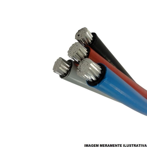 Cabo Alumínio Isolado XLPE 90G 0,6/1 kV 3x 120+120,00 mm² Multiplex Neutro Isolado Preto/Cinza/Vermelho/Azul NBR 8182 Classe 2