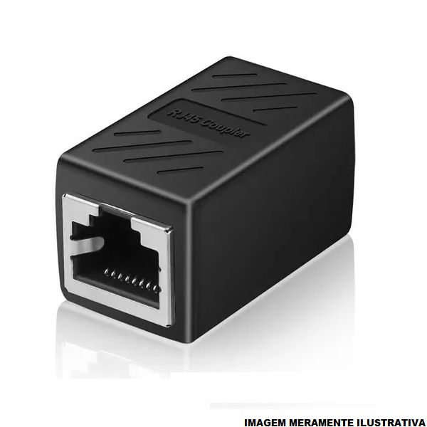 Conector Emenda RJ45 Extensor PVC para CAT5/CAT6/CAT7 Preto