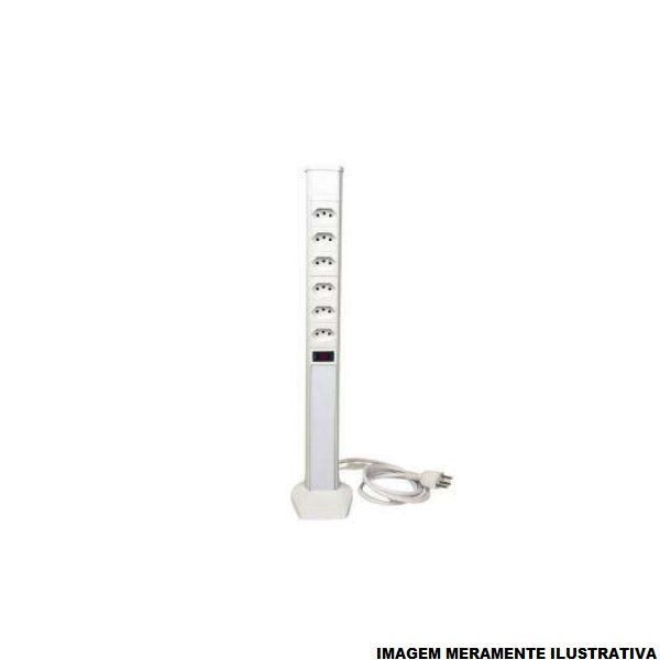 Mini Coluna Com Pedestal com 6 Tomadas 2P+T 10A + USB A+C Liga Metálica/Termoplástica com Cabo 1,5 M Branco QTMOV Acess