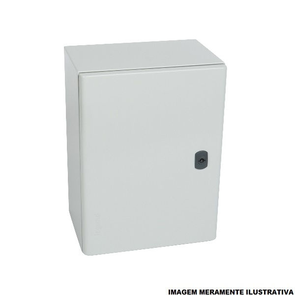 Quadro de Comando Metálico 400x300x200 mm com Flange Sobrepor com Placa e Fecho Cinza IP66 Porta Opaca Atlantic