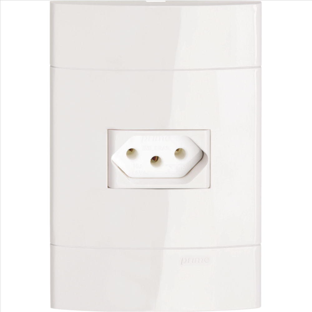 Tomada 2P+T Embutir Horizontal 4x2 10A/250VCA com Placa Branca Decor